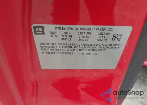 2013 Chevrolet Impala Ls из США, поврежденный, VIN 2G1WA5E35D1148395